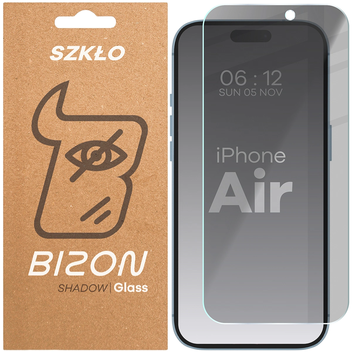 Pudełko i szkło prywatyzujące Bizon Glass Clear Shadow do iPhone Air